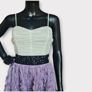 White/Black/Lavender 3D Rose Full Miniskirt Party Dress - Trixxi